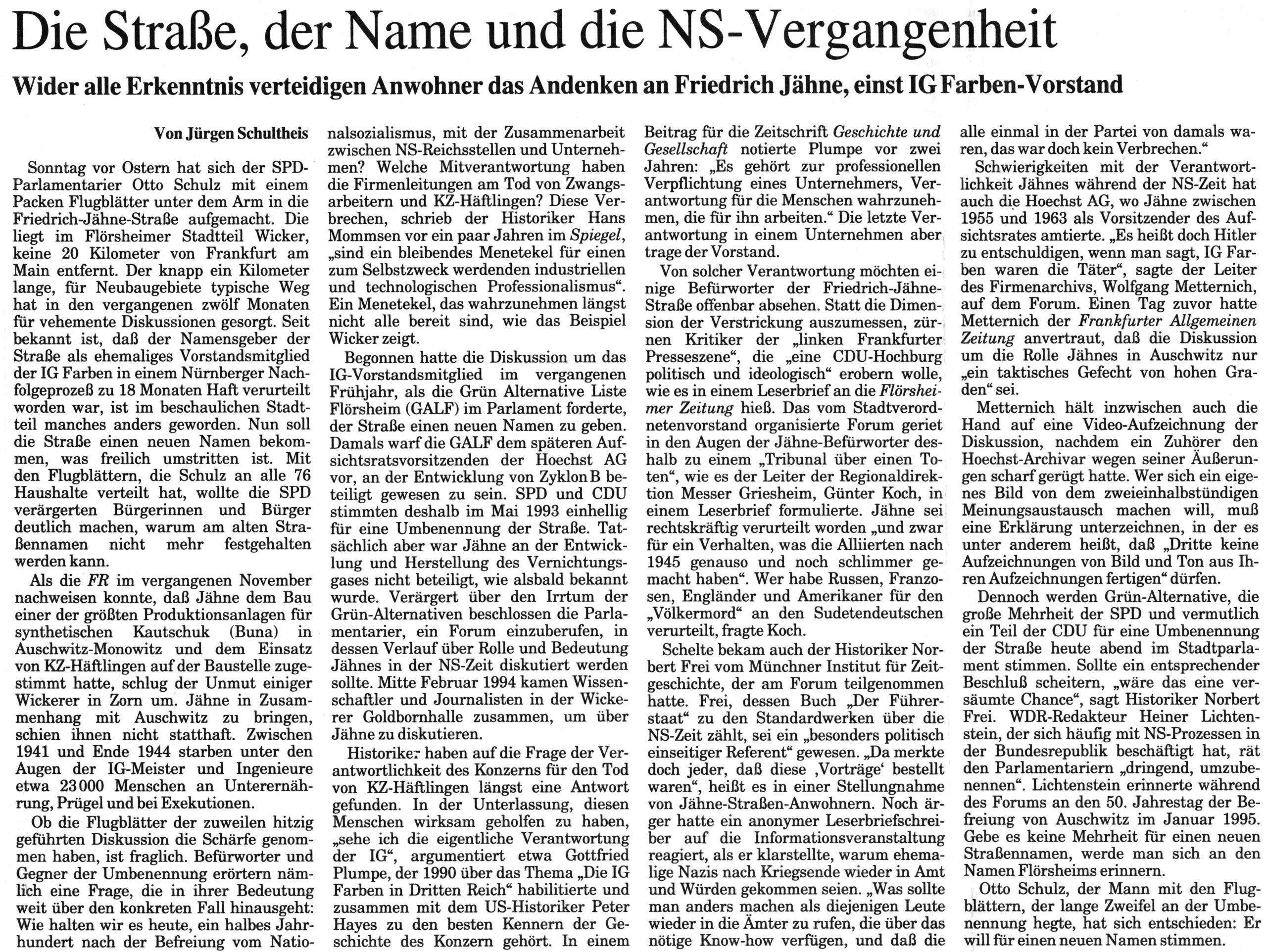 Friedrich Jähne, Louisiana State University, Paul M. Hebert, Auschwitz, IG Farben, Buna-Werk, Tibor Wohl, Dr Hans Deichmann, Frankfurter Rundschau 
