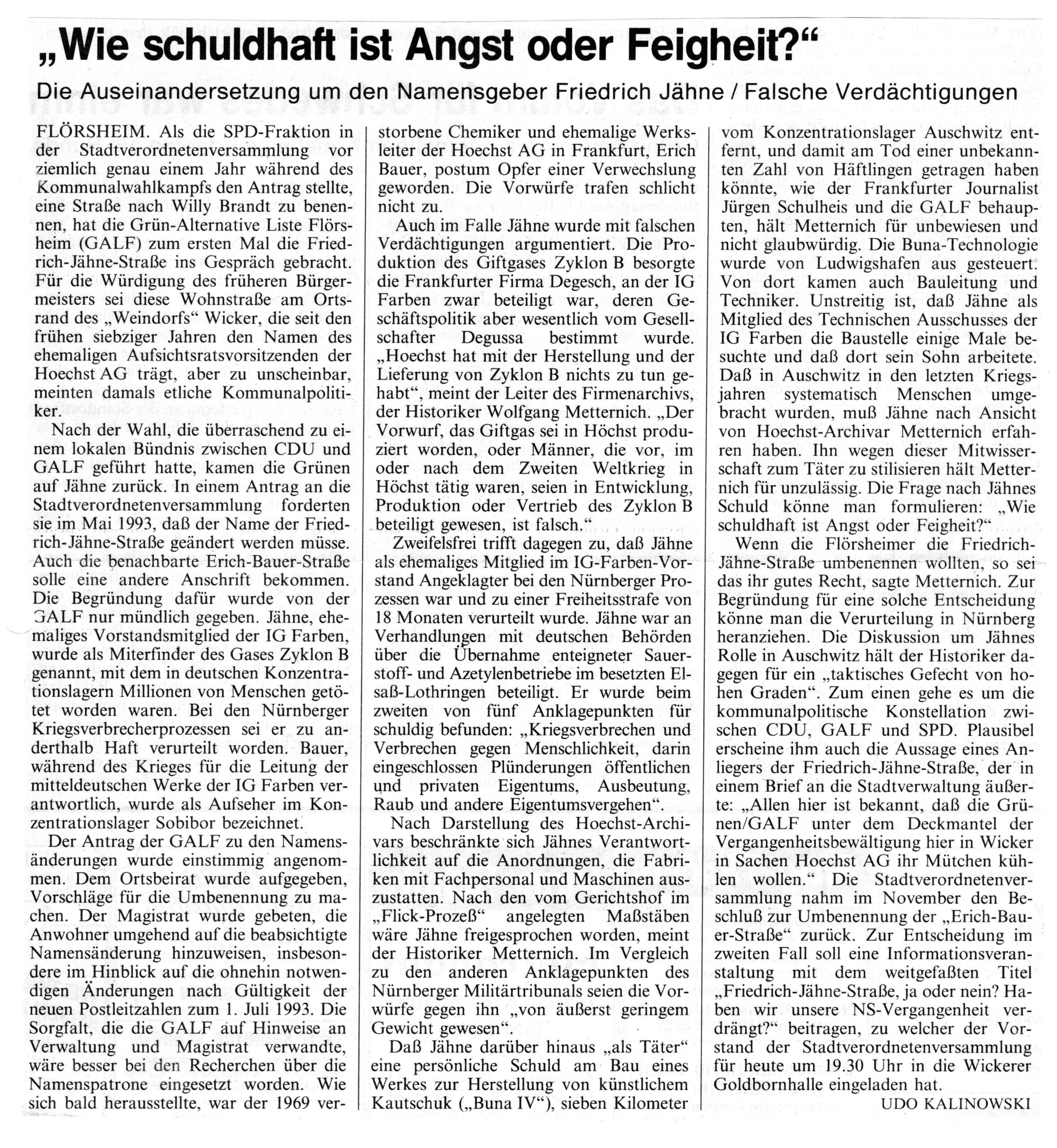 Friedrich Jähne, Louisiana State University, Paul M. Hebert, Auschwitz, IG Farben, Buna-Werk, Tibor Wohl, Dr Hans Deichmann, Frankfurter Rundschau, Frankfurter Allgemeine Zeitung 
