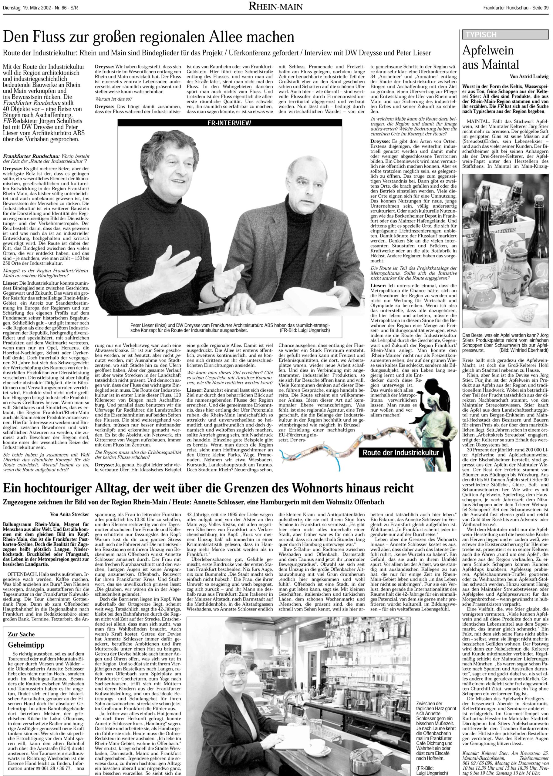Jürgen Schultheis, Frankfurter Rundschau, Dr. Peter Schirmbeck, DW Dreysse, Peter Lieser, Horst Faeser, Jens Beutel, Joachim Pös, Regionalverband FrankfurtRheinMain, Metropolregion, Primus, infraserv höchst, Frankfurt am Main