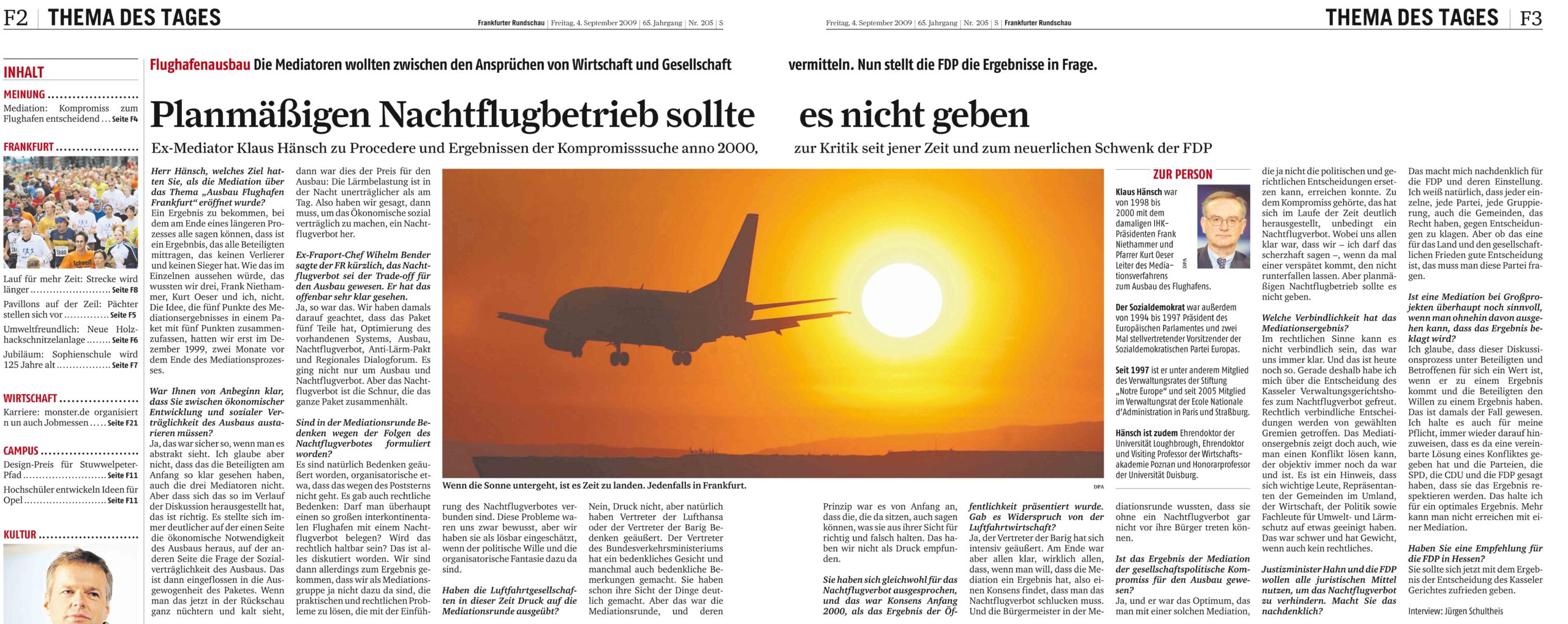 Flughafen Frankfurt, Nachtflugverbot, Klaus Hänsch, Jürgen Schultheis, Verkehrskontor FrankfurtRheinMain, Frankfurter Rundschau