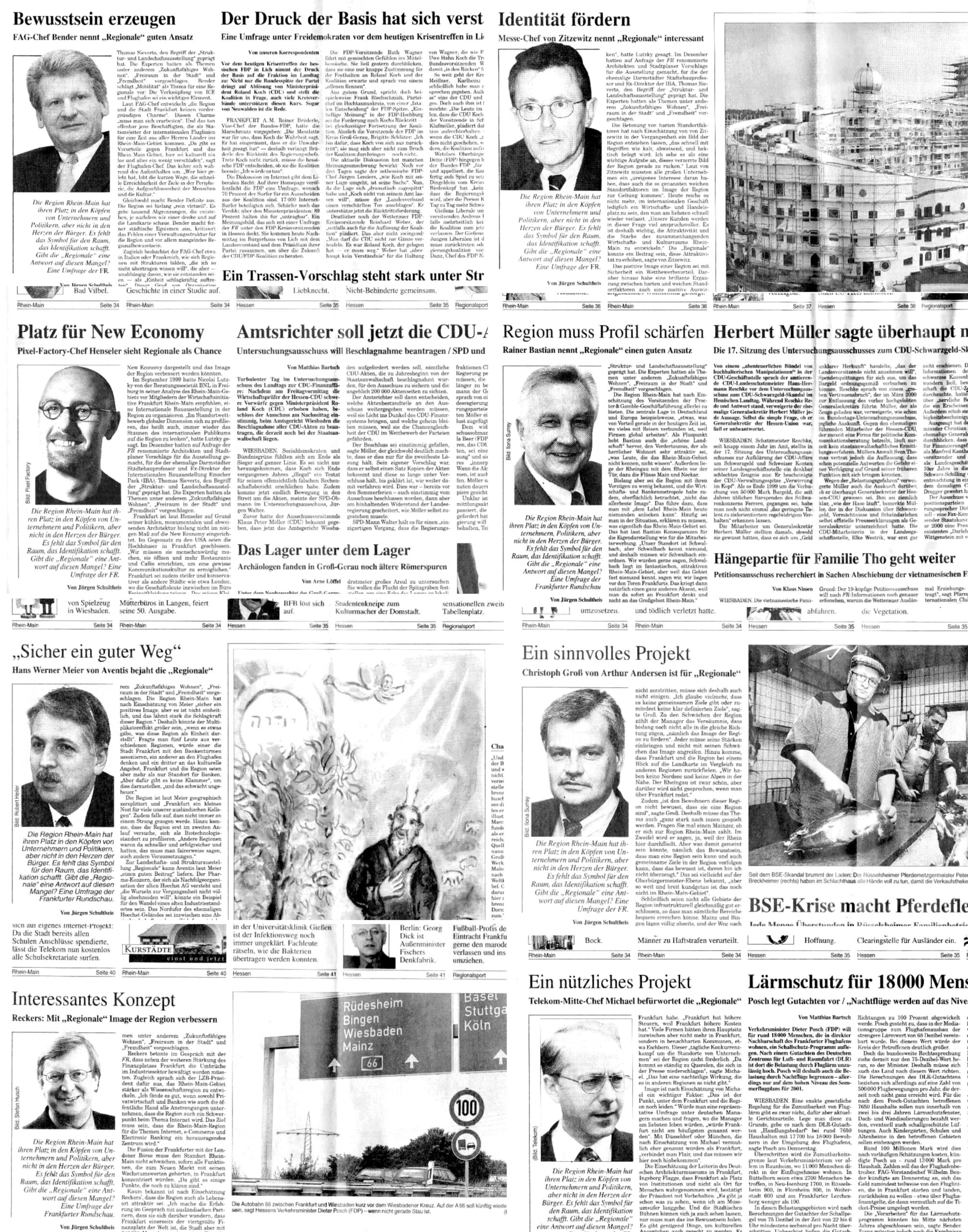 Landschafts- und Strukturausstellung Regionale, Metropolitana, Jürgen Schultheis, Metropolregion FrankfurtRheinMain, Region, Frankfurt am Main, Ludwig Landmann, Rhein-Mainischer Städtekreis, Deutsche Bank, Rolf Breuer, Messe Frankfurt, Michael von Zitzewitz, Flughafen Frankfurt, Fraport, Wilhelm Bender, Wirtschaftsinitiative Frankfurt, Themenwelt, arthesia AG, Prof. Thomas Sieverts, Prof. Dr. Walter Siebel, Prof. Wolfgang Christ, Petra Roth, Herbert Hirschler, Hessen, Nikolai Lutzky, Frankfurter Rundschau, IHK Frankfurt am Main, IBA Emscher Park