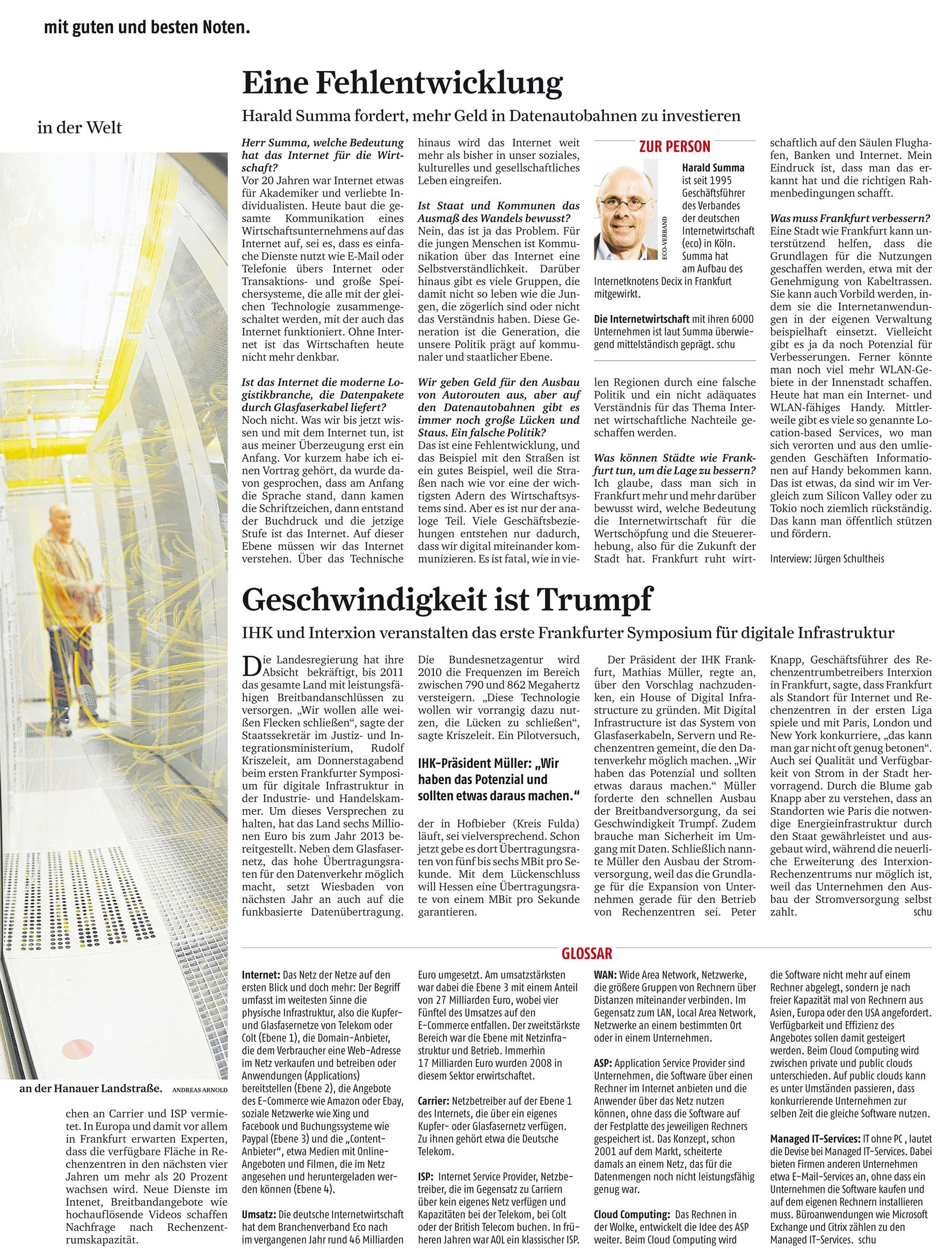 Digitale Wirtschaft, Internetknoten, Internet, Rechenzentrum, Digitalisierung, Frankfurt am Main, Jürgen Schultheis, Frankfurter Rundschau, DE-CIX, House of Finance