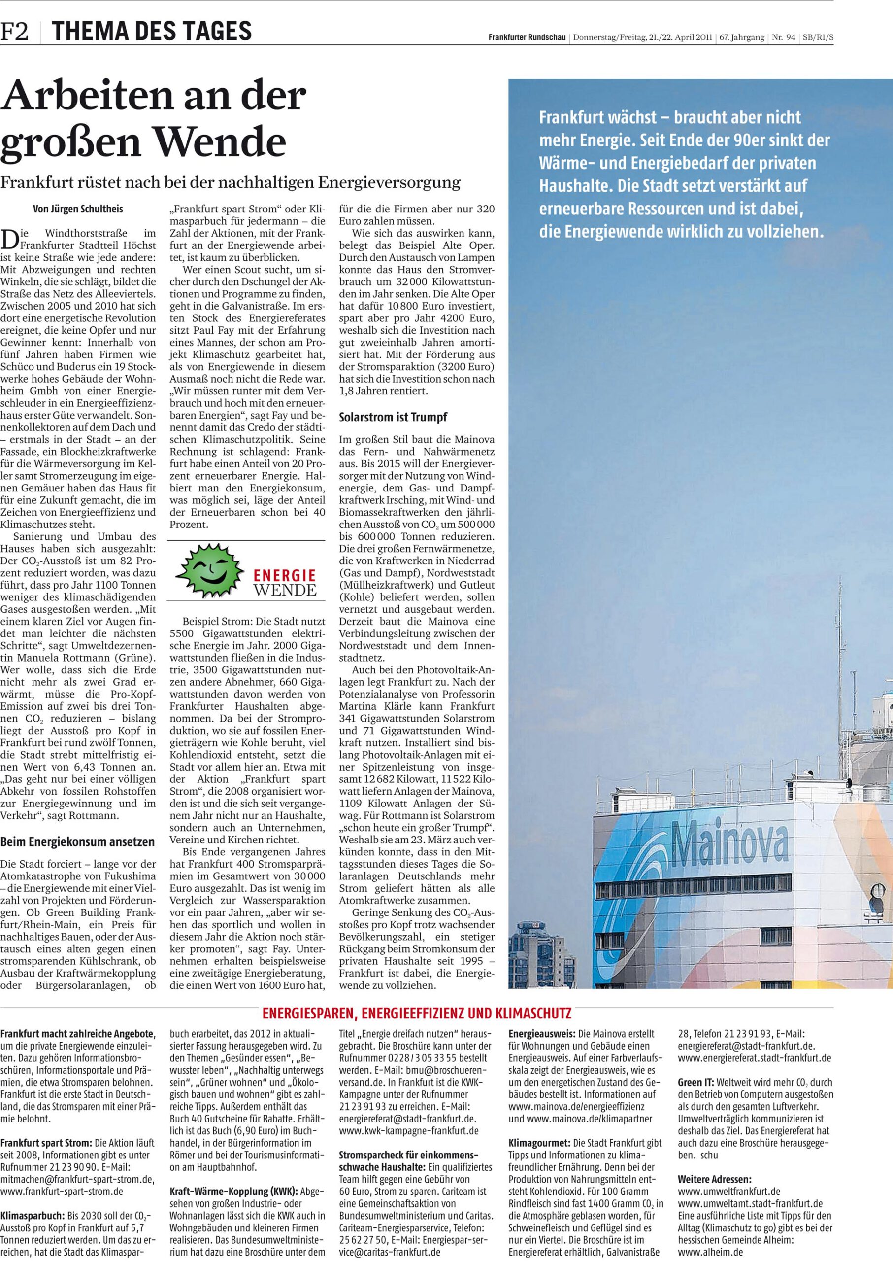 Erneuerbare Energie, Windenergie, Photovoltaik, Blockheizkraftwerk, Manuela Rottmann, Grüne, Klimaschutz, Constantin Alsheimer, Strommix, intelligente Stromzähler, Paul Fay, Ökostrom, Nahwärmenetz, Jürgen Schultheis, Frankfurter Rundschau