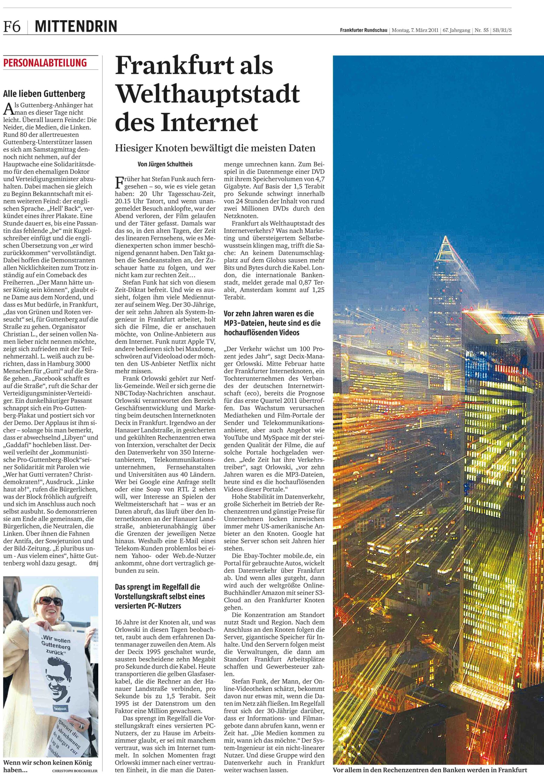 Frankfurt, Frankfurt Cloud, Internetknoten DE-CIX, Jürgen Schultheis, Frankfurter Rundschau, Internet, Digitalisierung, Rechenzentrum, Rechenzentren