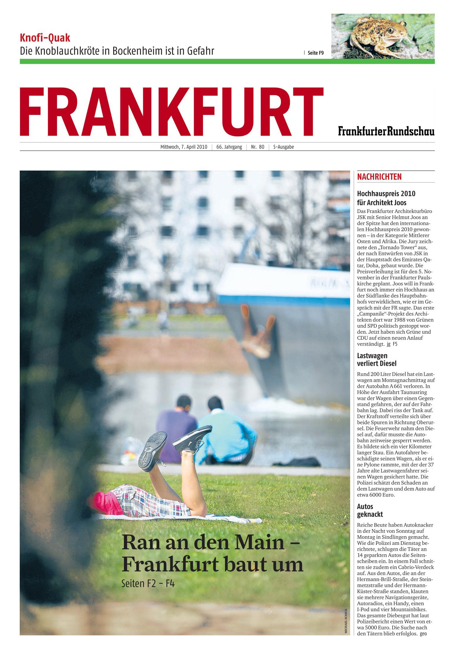 Frankfurt am Main, Mainufer, Klaus Österling, Marie-Theres Deutsch, Jürgen Schultheis, Frankfurter Rundschau