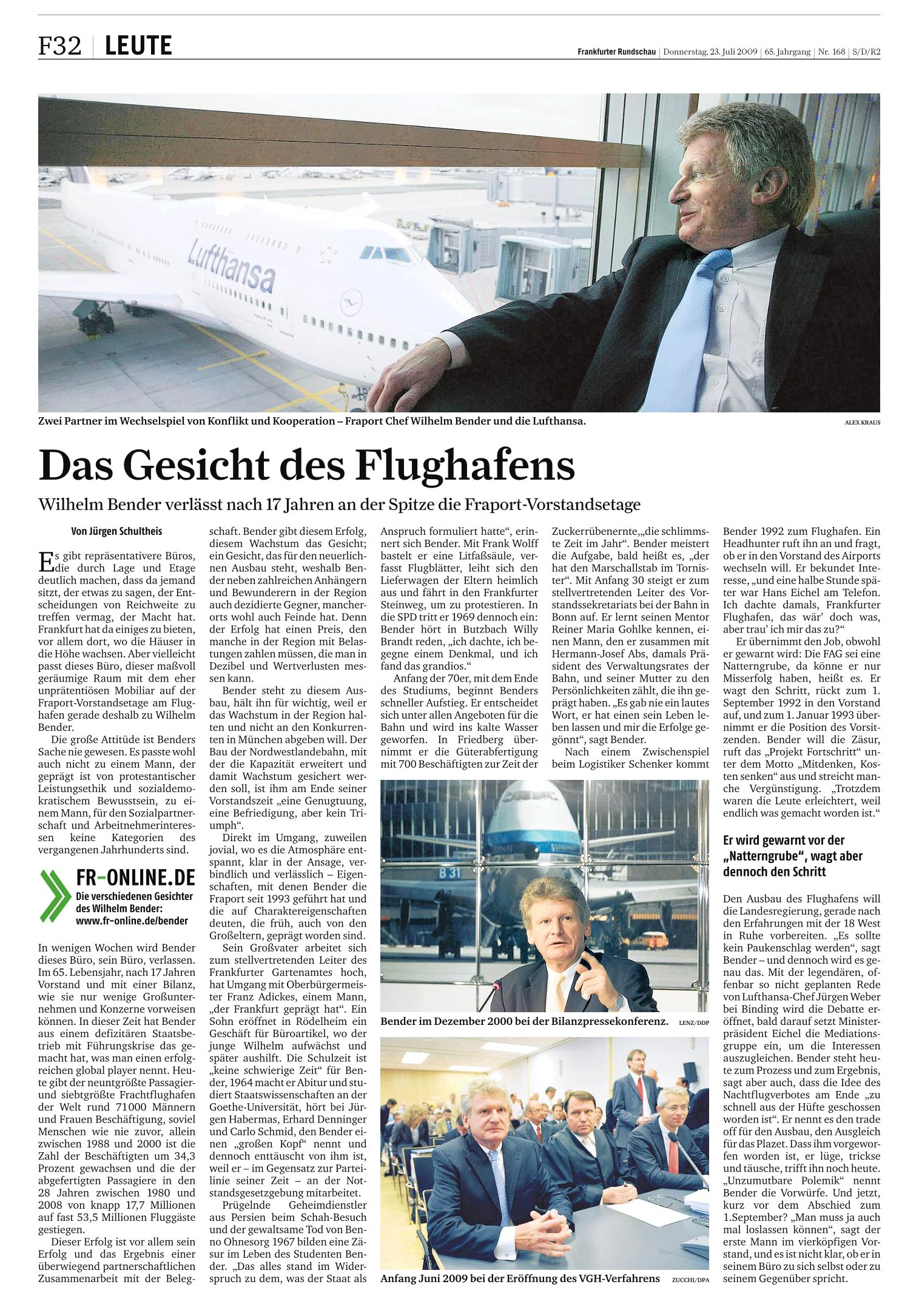 Flughafen Frankfurt, Fraport, Wilhelm Bender, Jürgen Schultheis, Frankfurter Rundschau, Verkehrskontor FrankfurtRheinMain