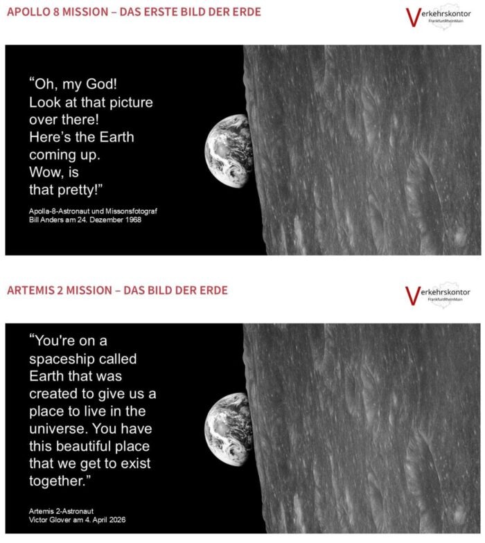 William Bill Anders, Victor Glover, Apollo 8, Artemis 2, Erde, Verkehrskontor FrankfurtRheinMain, Jürgen Schultheis
